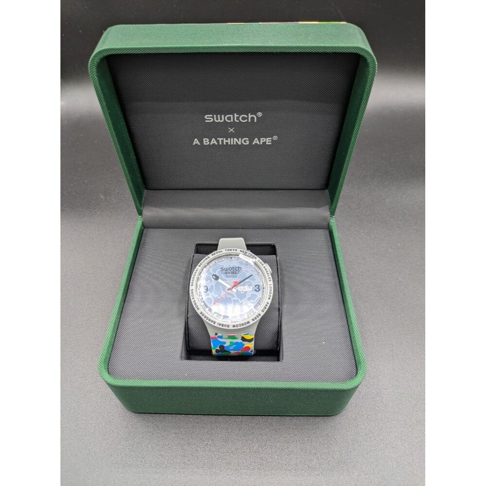 Swatch X A Bathing Ape Big Bold Gray Camo Men's Watch SO27Z710 New Complete